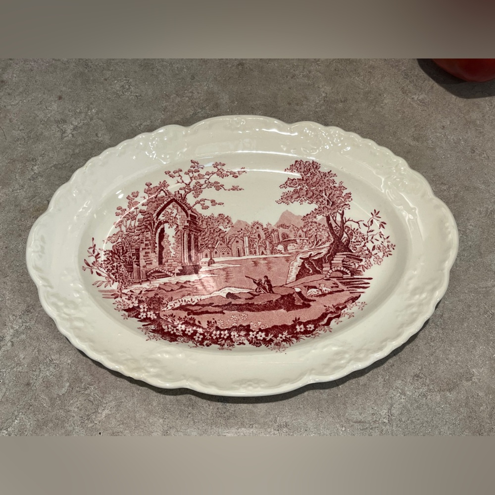 Transferware Vintage-Inspired ENGLISH ABBEY RED,  Serving Platter Taylor